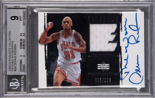 2003-04 UD "Exquisite Collection" Patches #DR Dennis Rodman Signed Card (#85/100) – BGS MINT 9/BGS 10